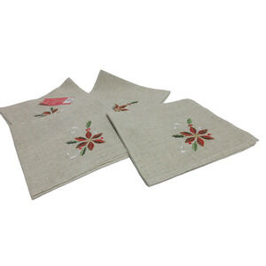 Lenox American By Design 4 Dinner Napkins Poinsettia Design Linen Blend Holidays